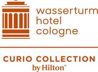 Das Logo des Wasserturm Hotel Cologne zeigt eine stilisierte Turmgrafik mit dem Schriftzug der Curio Collection by Hilton.